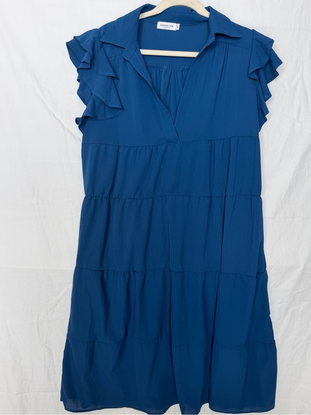 Chic Soul Blue Ruffle Sleeve Tiered Women's Dress XL like new